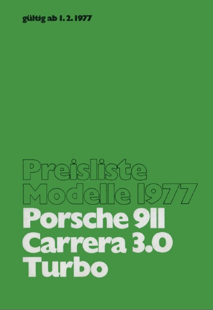 Porsche 1977 MY прайс лист