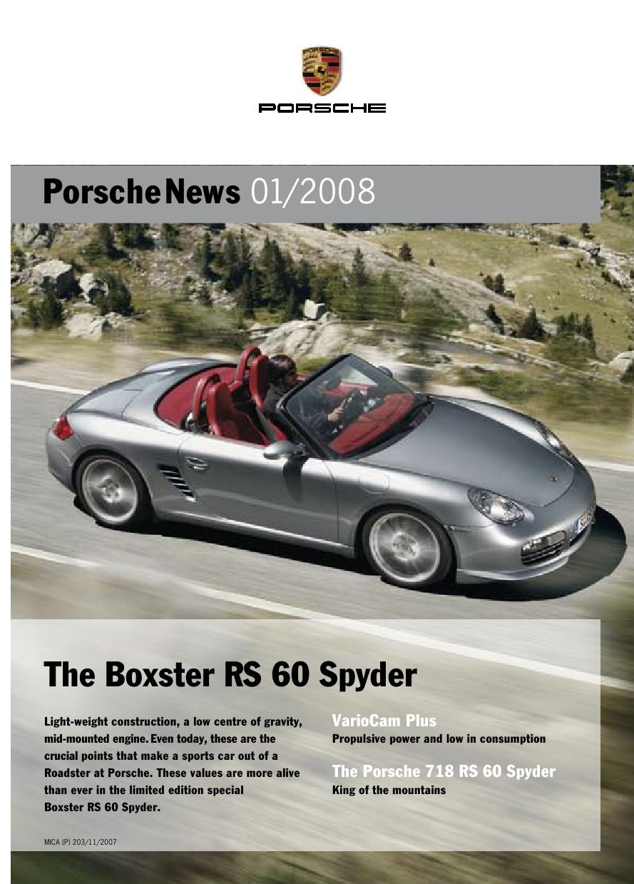 Рекламный буклет Porsche 987 Boxster RS60 Spyder