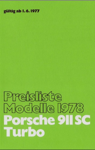 Porsche 1978MY pricelist