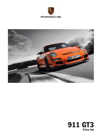 Рекламный буклет Porsche 997 GT3 price list