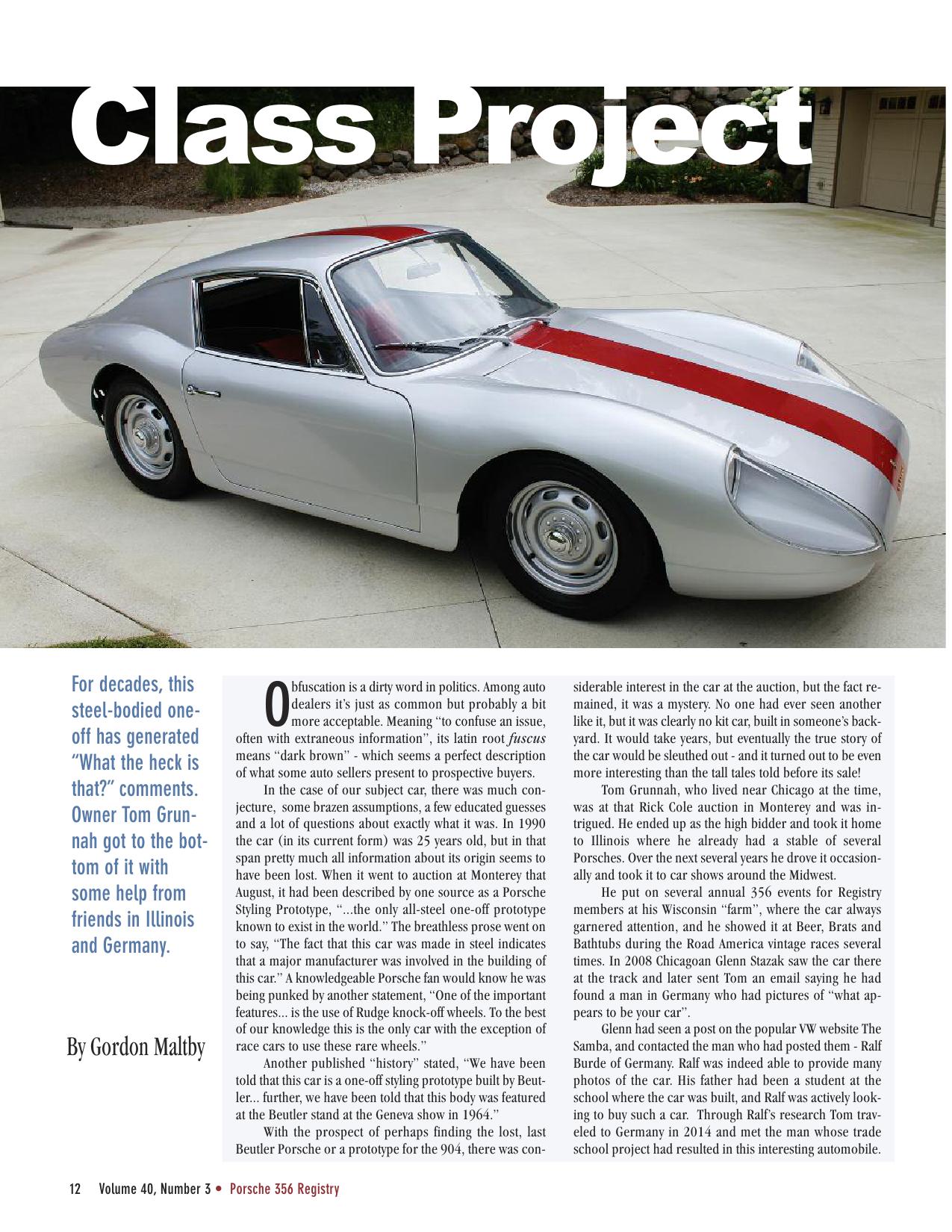 Porsche 356B Rennsport Coupe (356 registry mag.) Porsche cars history