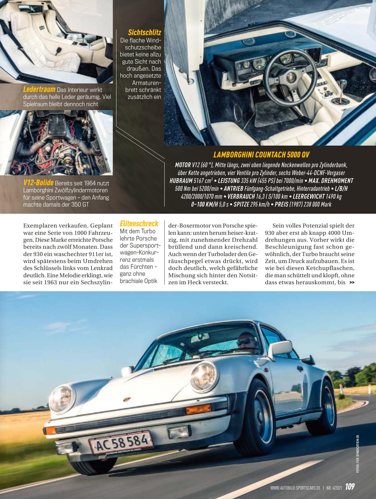 Porsche 930 3.3 vs Lambo Countach 5000QV vs Ferrari Testarossa (Auto Bild Sportscars mag., 04 ...