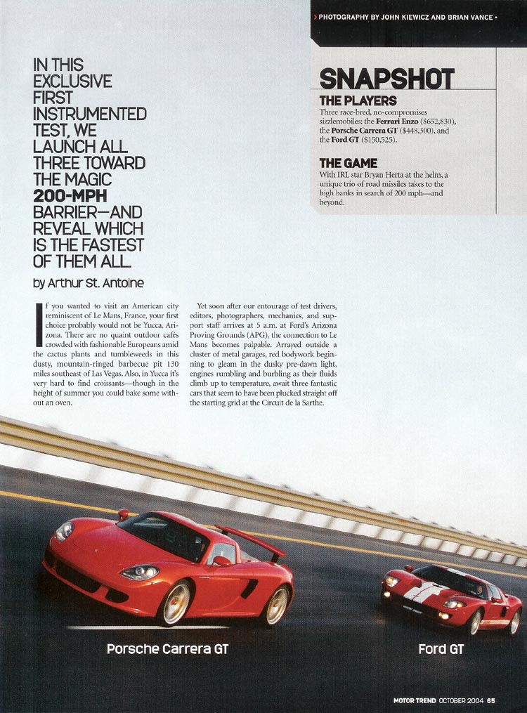 Porsche 980 Carrera GT vs Ferrari Enzo vs Ford GT (Motor Trend mag.,  10/2004) | Porsche cars history