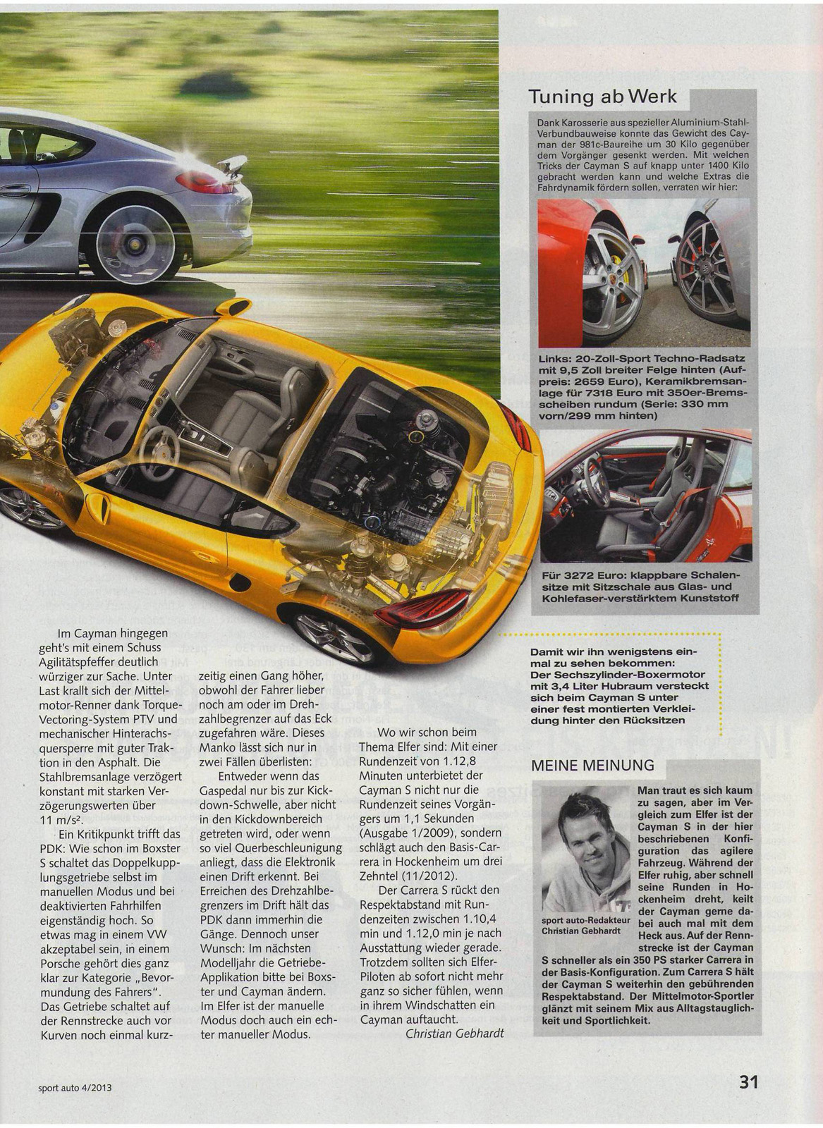 Porsche 981 Cayman S (Sport Auto mag., 04/2013, Deutsch)
