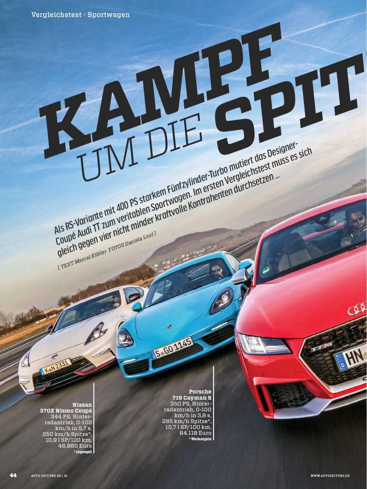 Porsche 982 Cayman S vs Audi TT RS vs Chevrolet Camaro vs BMW M2 vs Nissan  370Z (Auto Zeitung mag., 2016, Deutsch) | Porsche cars history