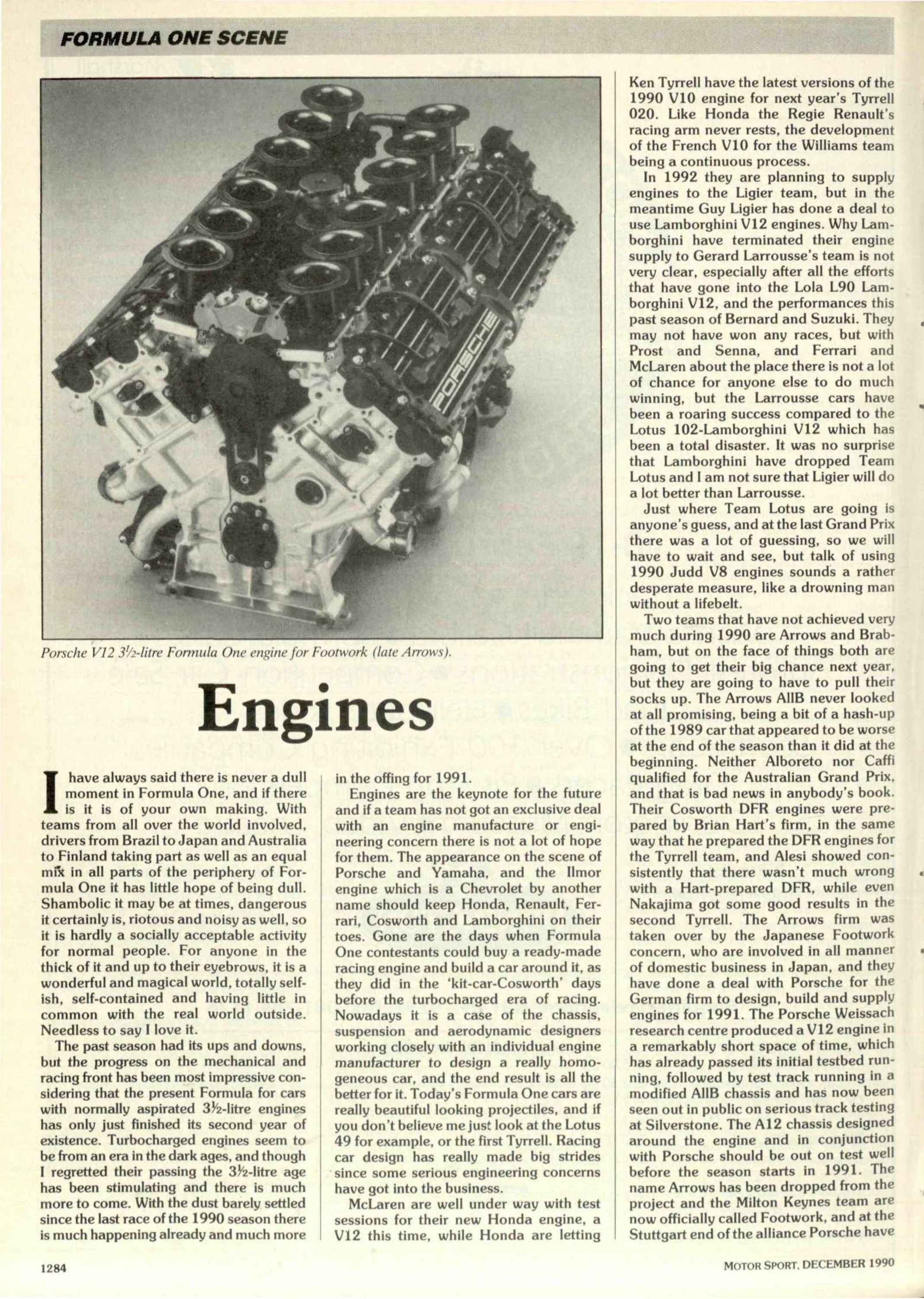 Porsche V12 engine typ 3512 (Motor Sport mag., 12/1990) | Porsche cars ...