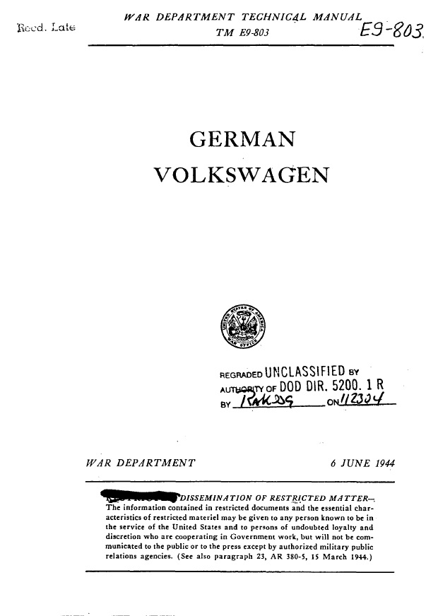 Книга 1944 VW Kuebelwagen: technical manual