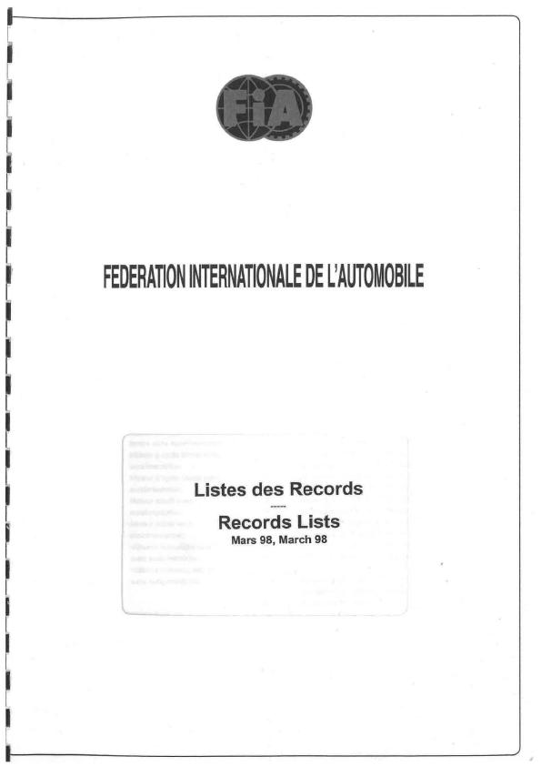 Книга FIA records list, 03.1998
