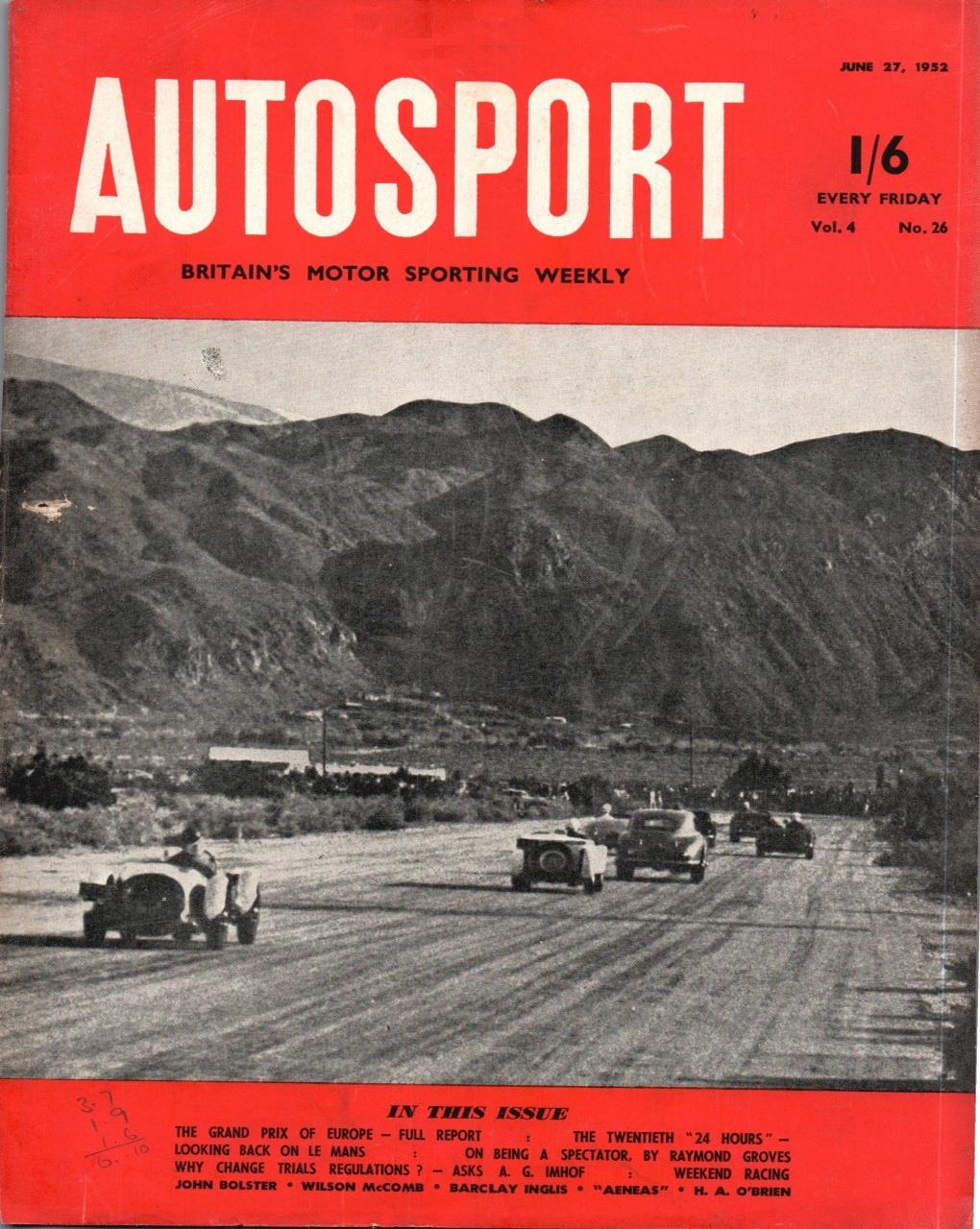 Журнал Autosport 27 июня 1952