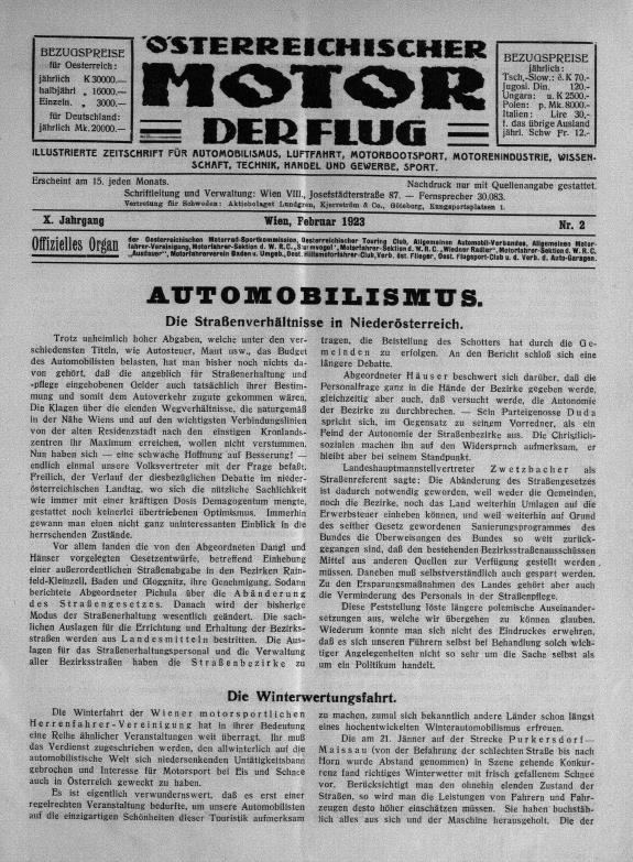 Журнал Osterreichischer motor der flug №2 1923