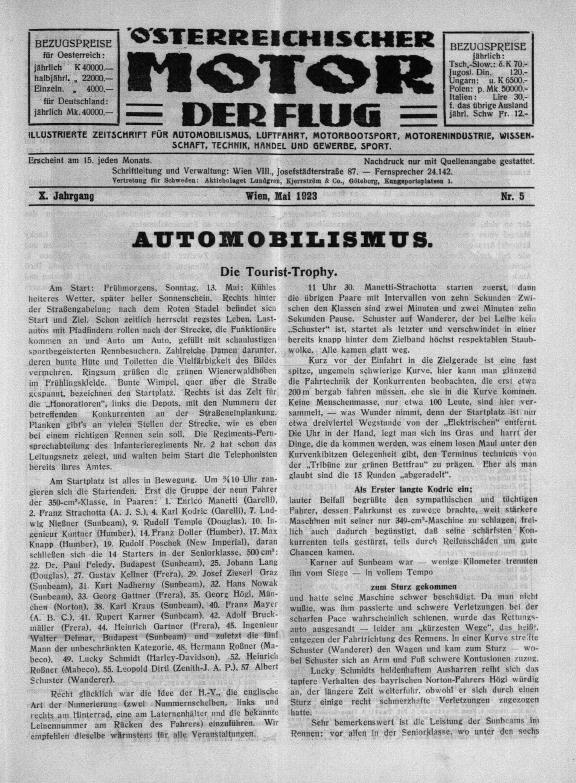 Журнал Osterreichischer motor der flug №5 1923