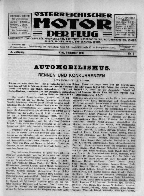 Журнал Osterreichischer motor der flug №9 1923
